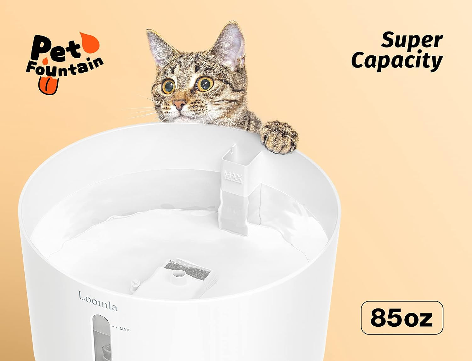 Cat Water Fountain, 85Oz/2.5L Pet Water Fountain Indoor, Automatic Dog Water Dispenser with Switchable LED Lights, 2 Replacement Filters for Cats, Dogs, Pets (White)